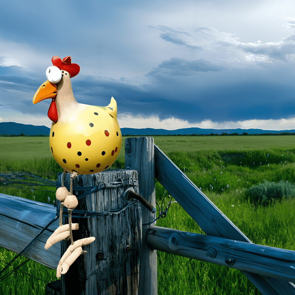 Nagyszemű kakas szobor - Eredeti dekoráció és vicces részletek