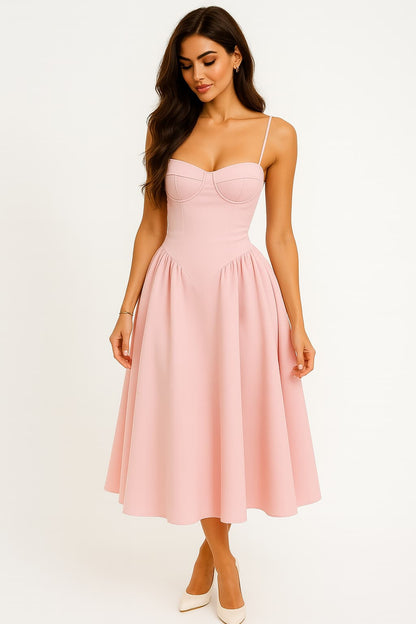 Amable | Vestido Midi Estructurado – Estilo Corsé y Silueta Sublimada 