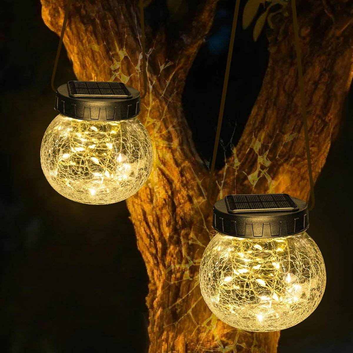 Hengende Solcellelampe — Eleganse i Sprukket Glass 