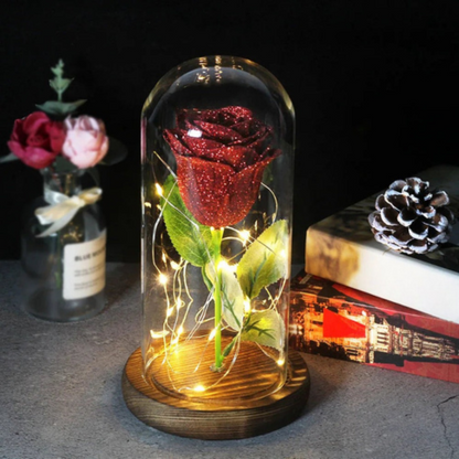 Flor Eterna Bajo Campana LED – Encanto Poético y Luminoso 