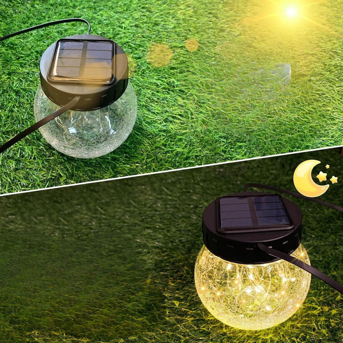 Hengende Solcellelampe — Eleganse i Sprukket Glass 