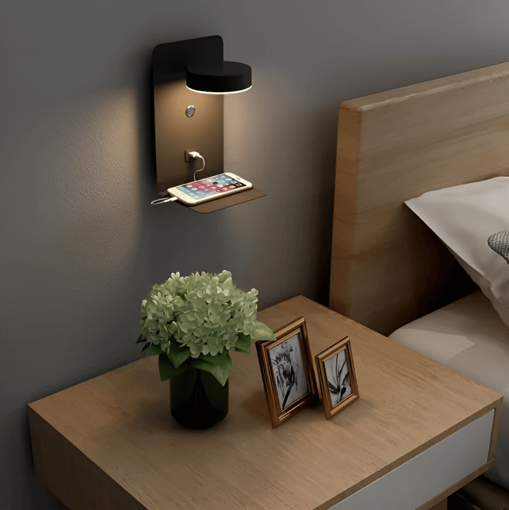 Lampe Murale Led Avec Étagère Et Port USB — Design Moderne & Fonction 2 En 1